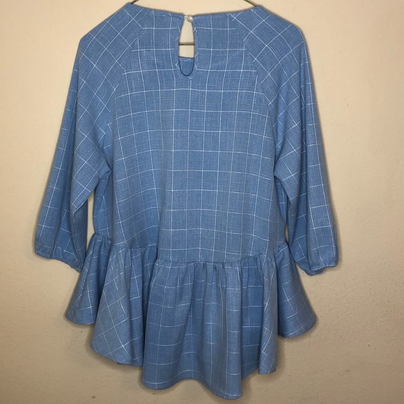 DONATED Shein Powder Blue & White Plaid High Low Peplum Blouse - Picture 15 of 16